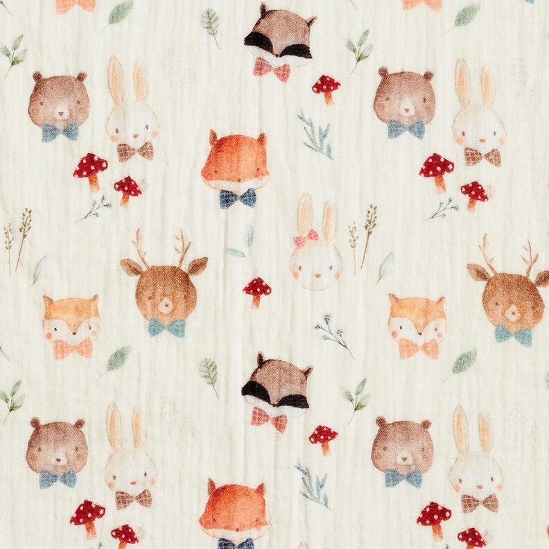 Mousseline/dubbel gehaakte stoffen Hoofden van bosdieren Digitaal printen &ndash; ecru,  image number 1