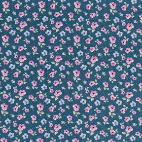 Katoenen stof Popeline Fijne bloesems – blauw/pastelviolet, 