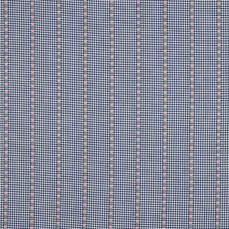 Katoenen stof Jacquard Cheques en bloemen – oceaanblauw/wit,  image number 1