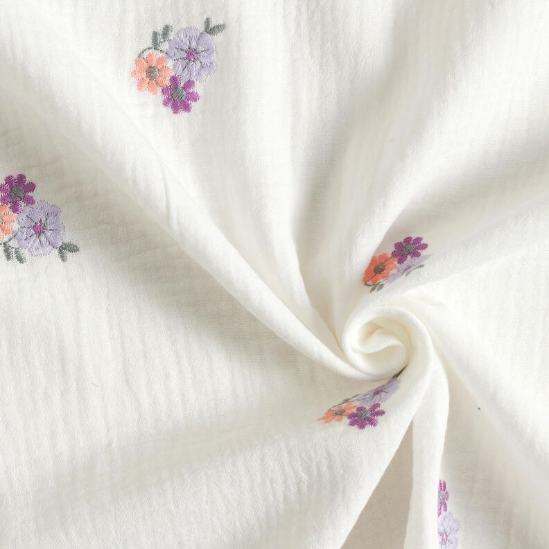 Mousseline/dubbel gehaakte stoffen opgestikte bloemen | Poppy Fabrics – wit,  image number 3