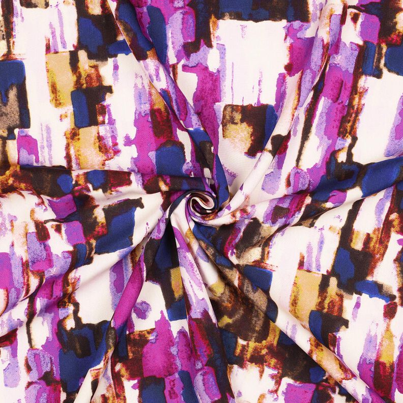 Viscosestof abstracte penseelstreken digitale print – druif/indigo, image number 3