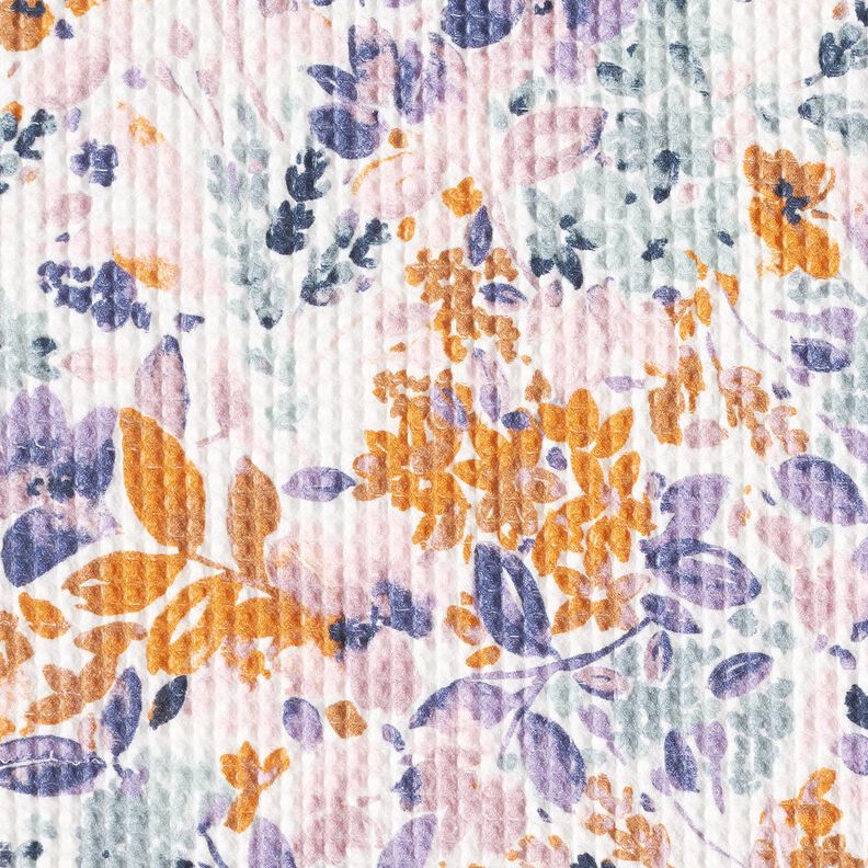 Wafelpiqué Aquarel bloemen | Poppy Fabrics – wit/lavendel, image number 5