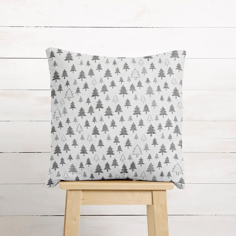 Decostof Jacquard glinsterende dennenbomen – anthraciet/zilver,  image number 6