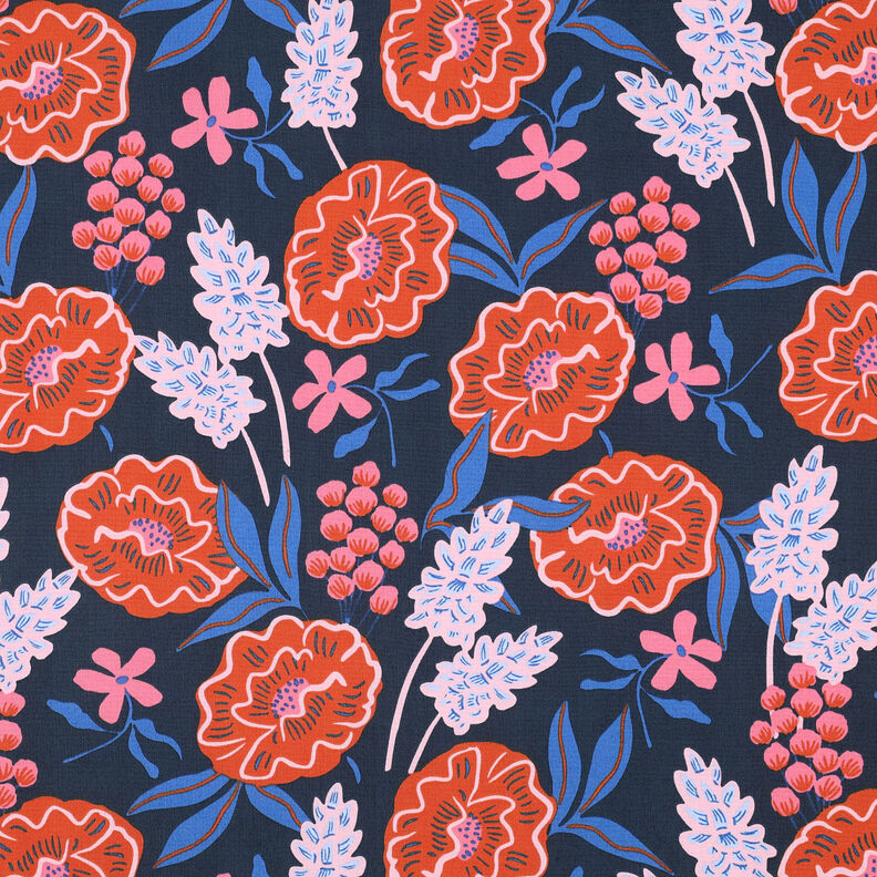 Katoenpopeline Fresh Flowers | Nerida Hansen – nachtblauw,  image number 1