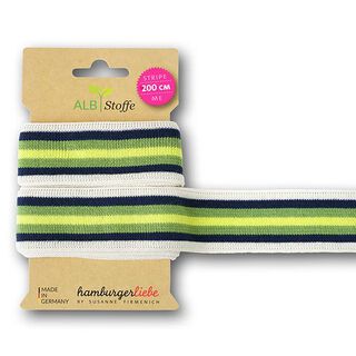Biologische jacquardbanden  Stripe Me College [ 200 cm | 3,5 cm ] | Albstoffe – ecru/appelgroen, 