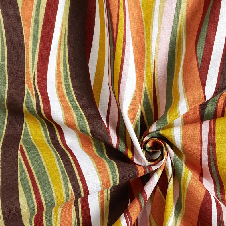 Katoenen stof Cretonne Gebogen strepen &ndash; wit/lichtoranje,  image number 3