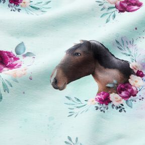 Katoenjersey Bloemen paard | Glitzerpüppi – ijsblauw/pastelviolet, 