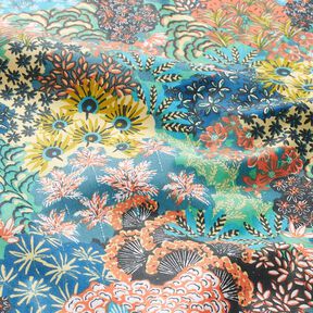 Gecoate katoen Bloemenzee – oceaanblauw/terracotta, 