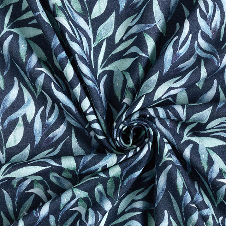 Mousseline/dubbel gehaakte stoffen Aquarel bladeren Digitaal printen – marineblauw,  image number 3