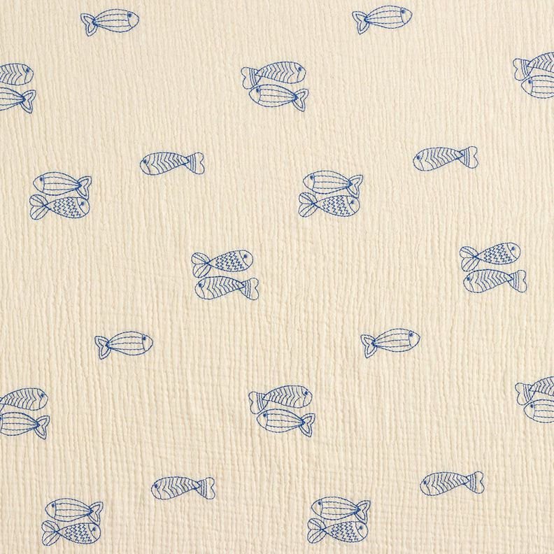 Mousseline/dubbel gehaakte stoffen opgestikte vis | Poppy Fabrics – ecru/koningsblauw,  image number 1
