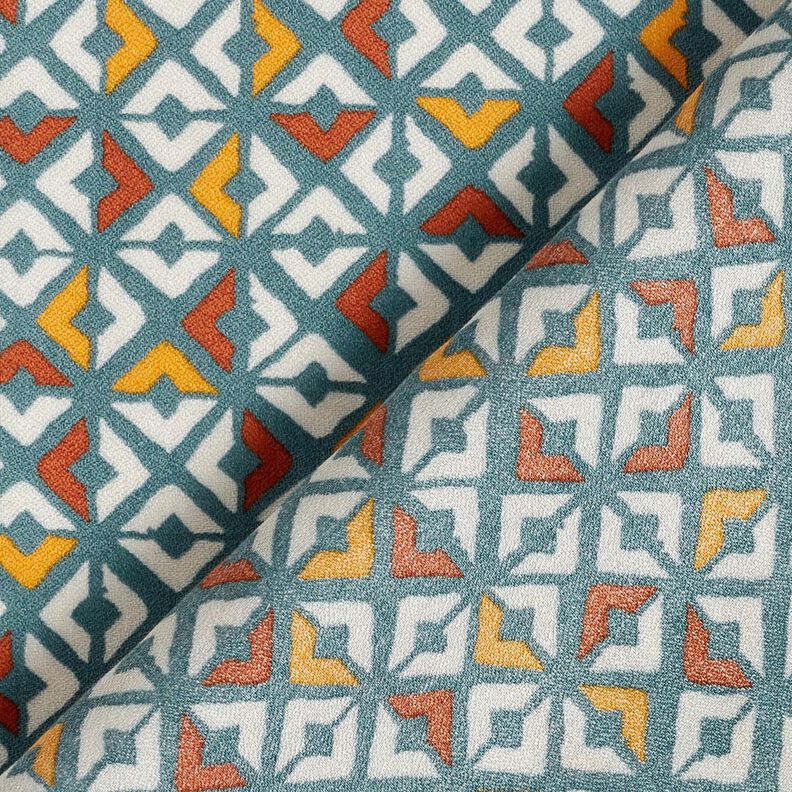Viscosecrêpe retro diamanten – petroleum/ecru,  image number 4