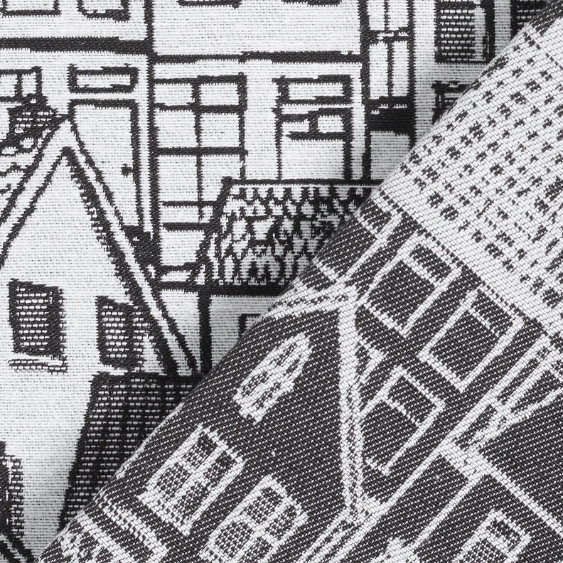 Decostof Jacquard Dorp in lijntekeningen – zwart/wit, image number 4