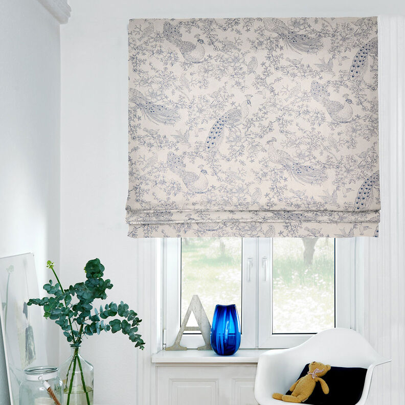 Decostof Half panama romantische pauwen – natuur/blauw,  image number 7