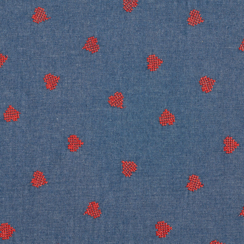 Chambray Kruissteek harten – jeansblauw,  image number 1