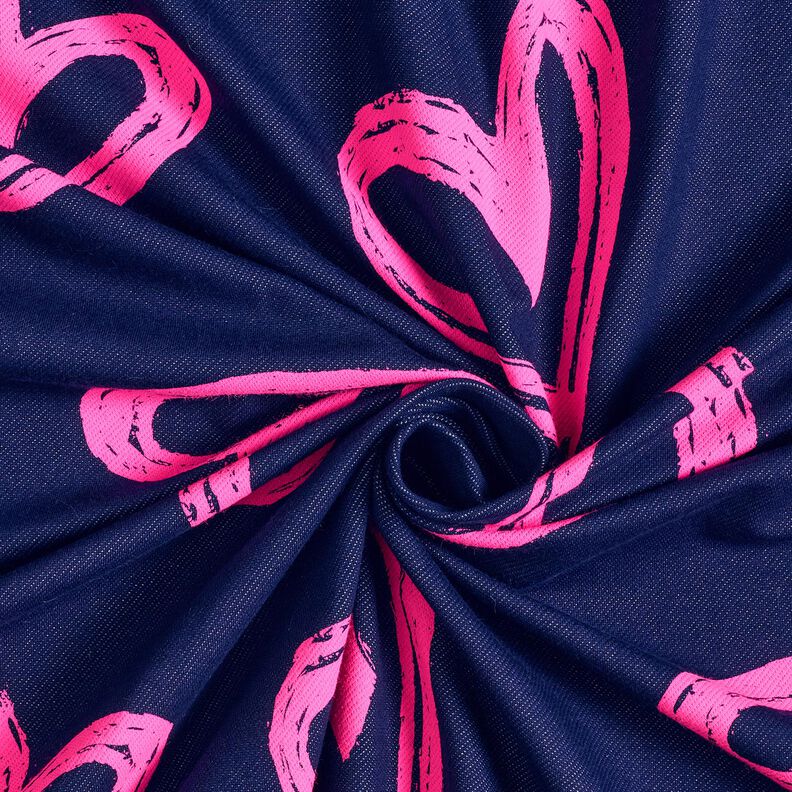 French Terry sommersweat Jeanslook neon harten – nachtblauw/neon pink, image number 3