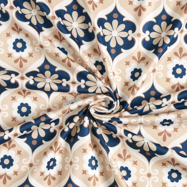 Jersey bloemenornamenten – beige/marineblauw, image number 4