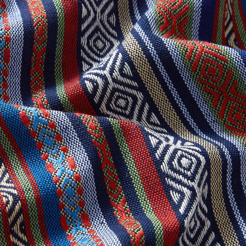 Decostof Jacquard abstracte strepen – marineblauw/karmijnrood, image number 2