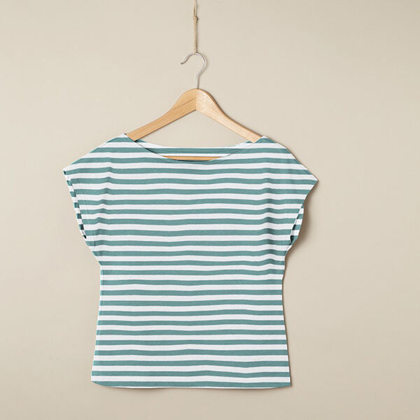 Katoenjersey brede strepen – mint/wit, image number 6