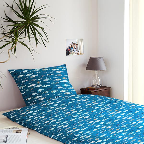 Katoenen stof Cretonne abstracte vissen – blauw, image number 8