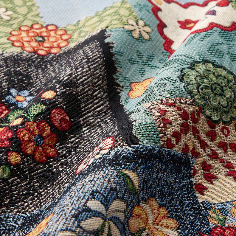 Decostof Gobelin Jeanspatchwork – lichtbeige/jeansblauw, image number 2