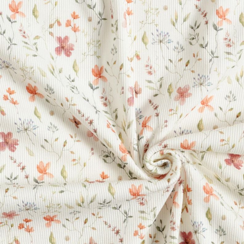 Ribjersey Delicate bloemenweide Digitaal printen – wit,  image number 3