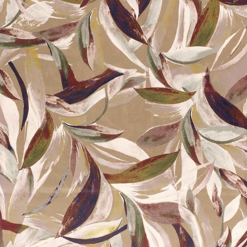 Stretch velours bladweefsel – mocca/bordeauxrood, image number 1