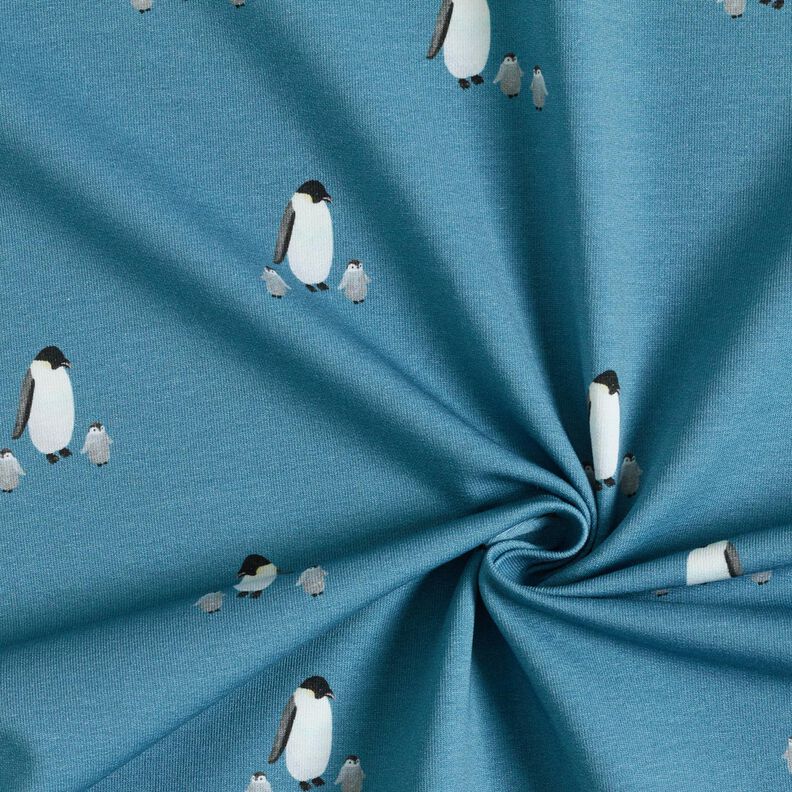 GOTS French Terry sommersweat Pinguïnfamilie Digitaal printen – jeansblauw,  image number 3