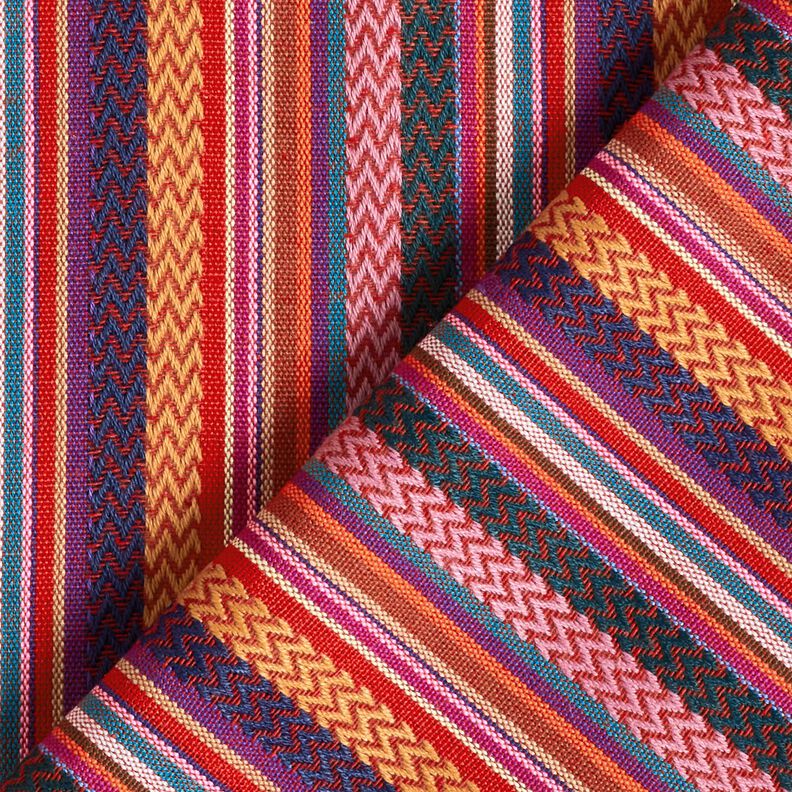 Decostof Jacquard Chevron-strepen – karmijnrood/groen, image number 4