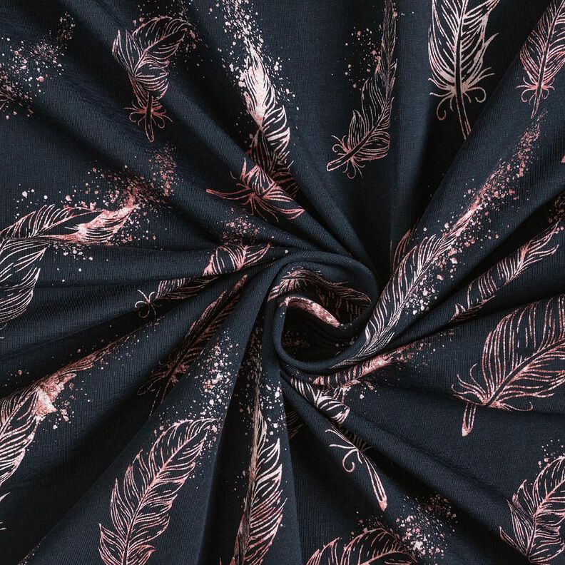 Katoenjersey Gouden veren | Glitzerpüppi – zwart blauw/donker oudroze,  image number 3