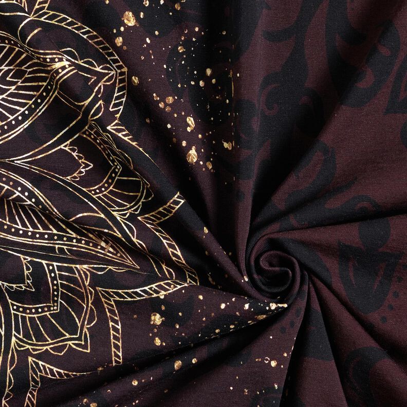 KatoenjerseyBorduurstof Mandala met gouden spikkels | Glitzerpüppi – zwartbruin/goud, image number 3