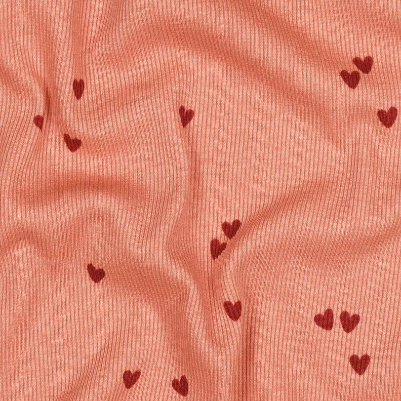 Ribjersey verspreide harten | Poppy Fabrics – zalm/donkerrood,  image number 2