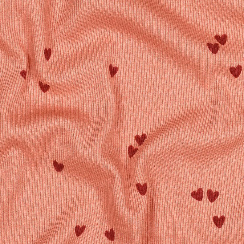 Ribjersey verspreide harten | Poppy Fabrics – zalm/donkerrood, image number 2