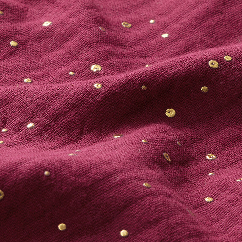 Katoenen mousseline verspreide gouden vlekken – bordeauxrood/goud,  image number 2
