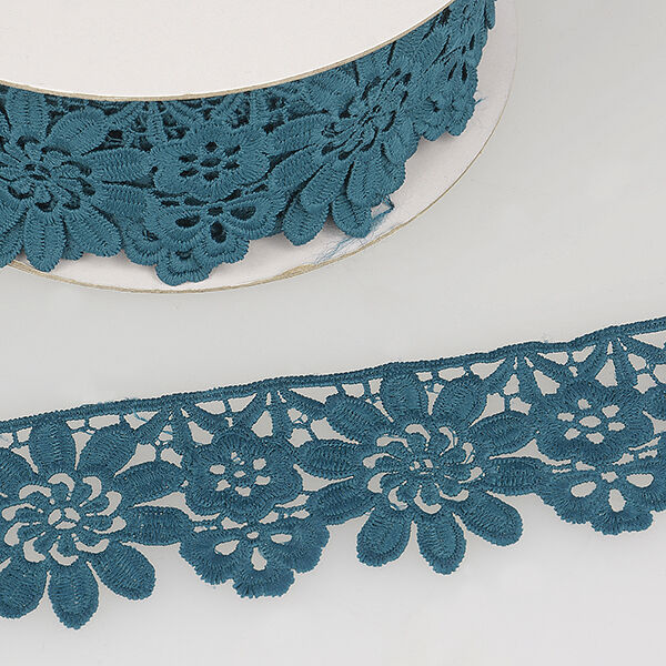 Gebloemde kanten band – turkooisblauw, image number 2