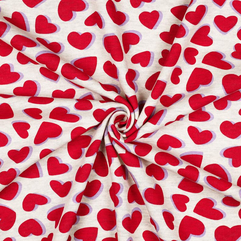 Sweatshirt geruwd Harten | Poppy Fabrics – natuur/rood, image number 3