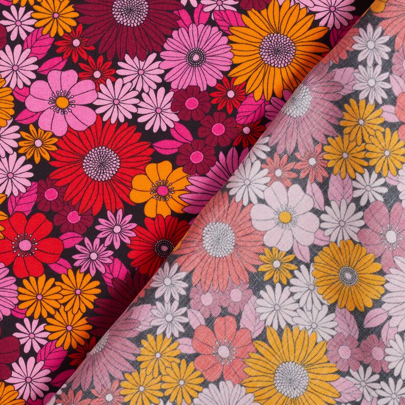 Viscosestof Zomerbloemen – vuurrood/zwart,  image number 4