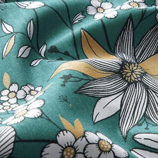 Decostof Canvas Bloemen met gouden accenten – petroleum, 