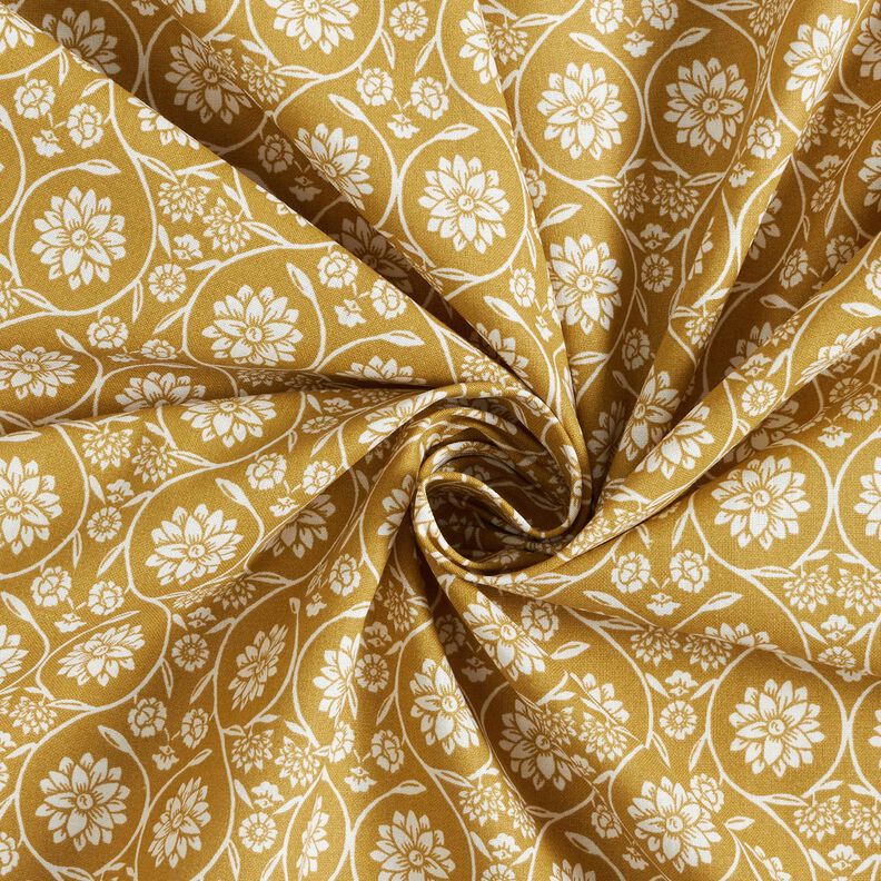 Katoenen stof Cretonne Bloemen en ranken – mosterd/wit,  image number 3