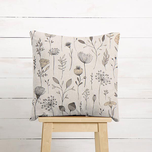 Decostof Half panama Bloementekening – natuur/donkerbruin, image number 8