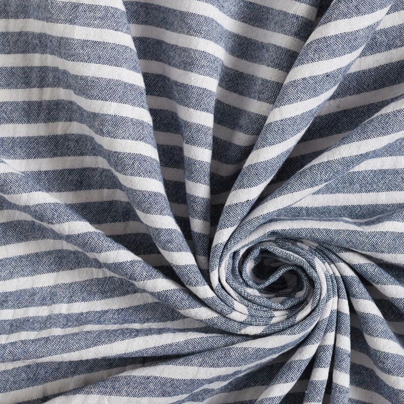 Katoenen stof linnenlook brede strepen – wit/marineblauw,  image number 3