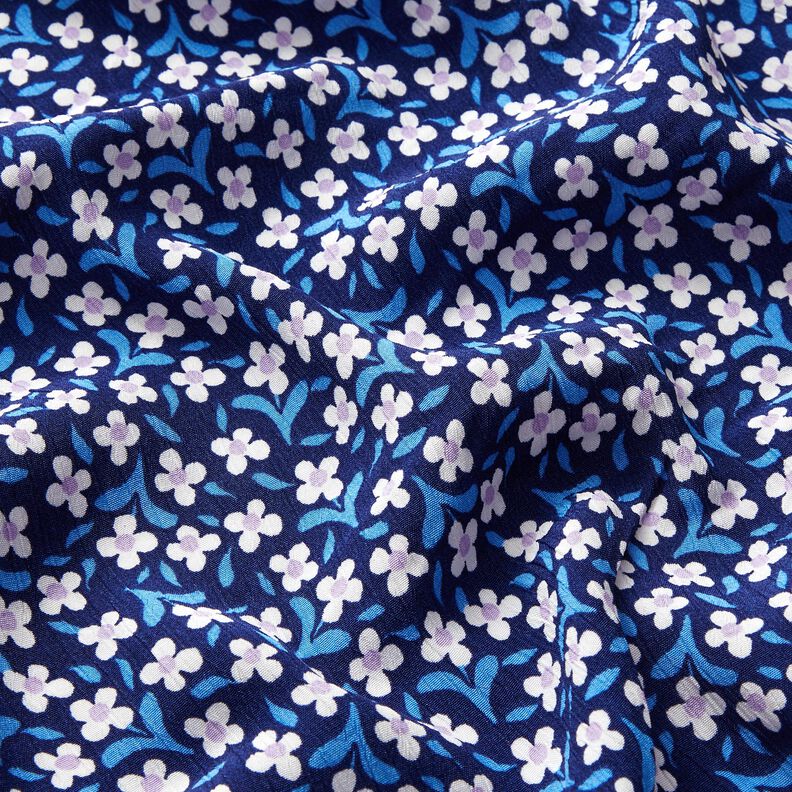 Viscosecrêpe kleine bloemen – marineblauw/wit,  image number 2