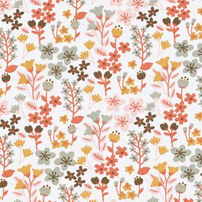 Katoenen stof cretonne Filligrane bloemen – oranje/wit, 