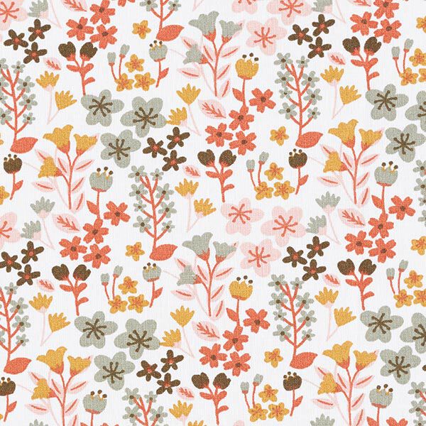 Katoenen stof cretonne Filligrane bloemen – oranje/wit,  image number 1