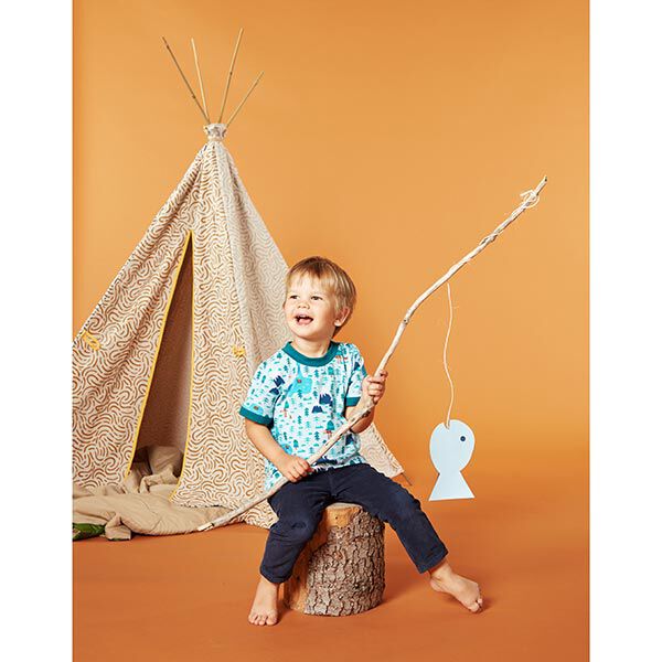 Katoenjersey Vlot landschap | PETIT CITRON – babyblauw/turkoois, image number 5