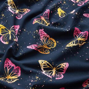 Katoenjersey Vlinders | Glitzerpüppi – nachtblauw/pink, 