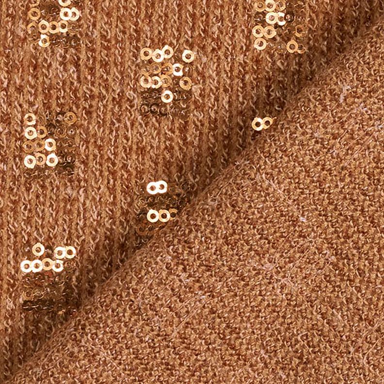Gebreide stof glitter pailletten vakjes – karamel, image number 4
