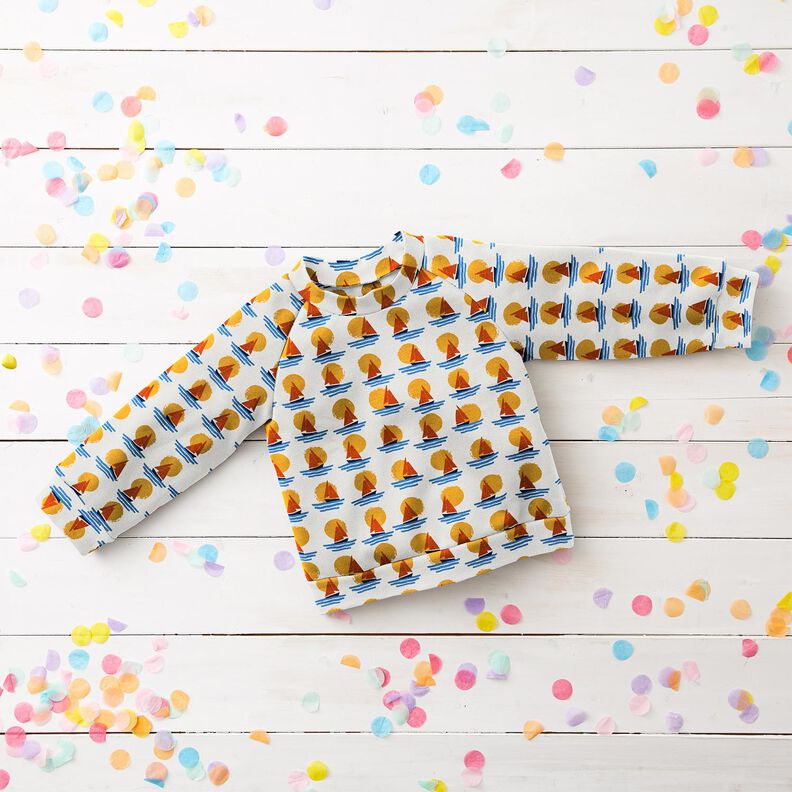 Sweatshirt geruwd Zeilboten bij zonsondergang – wit/blauw, image number 5