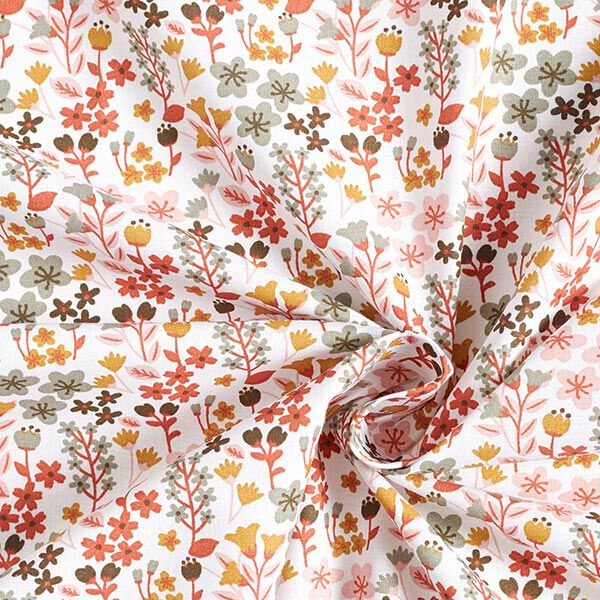 Katoenen stof cretonne Filligrane bloemen – oranje/wit,  image number 3