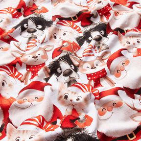 French Terry sommersweat Dieren in kerstkostuums Digitaal printen – wit/chili, 