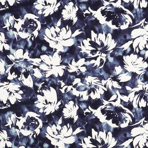 Viscosestof aquarel wilde rozen – marineblauw/ecru, 
